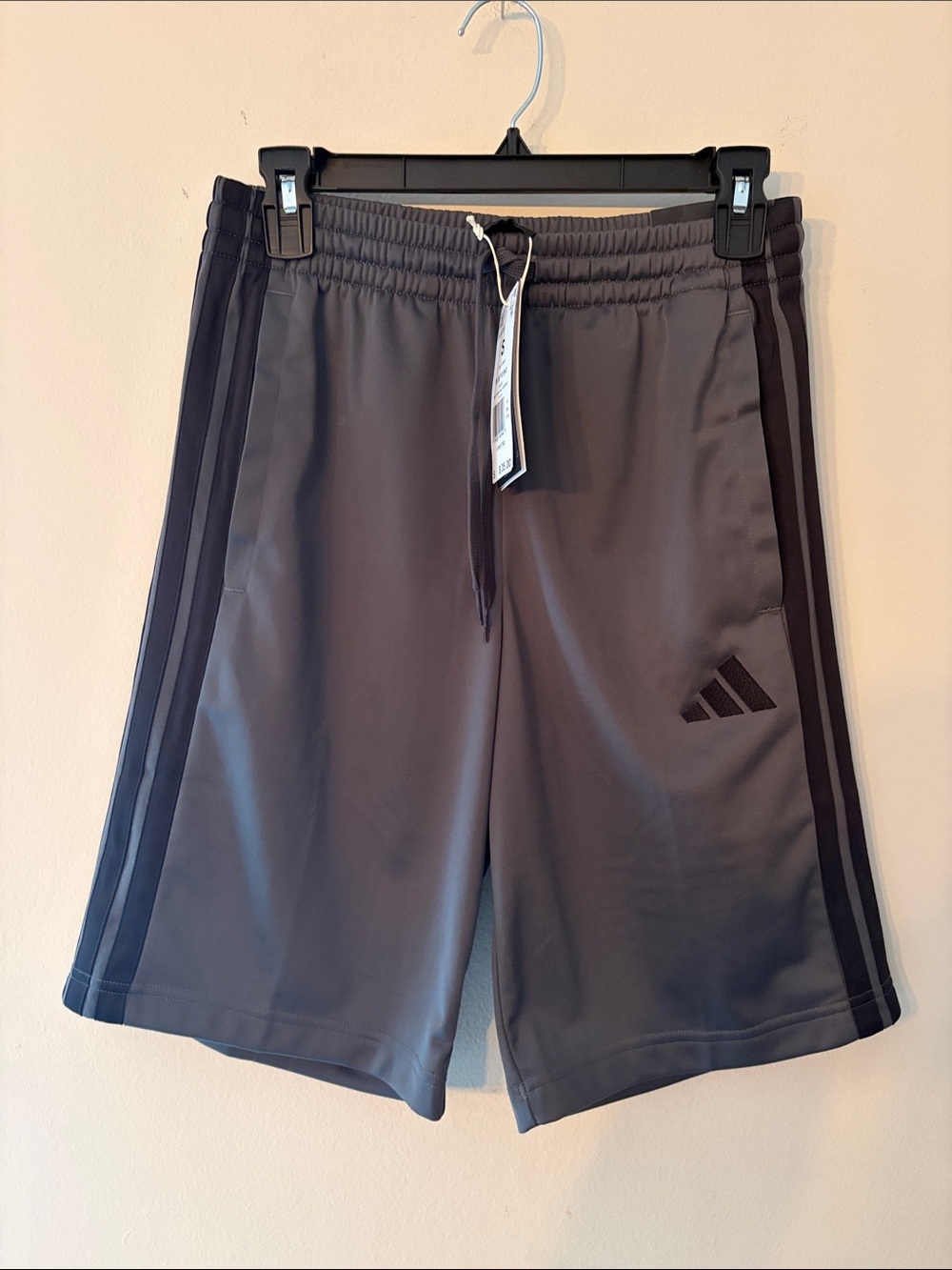 adidas Men's Dark Gray Athletic Shorts with Black Stripes
